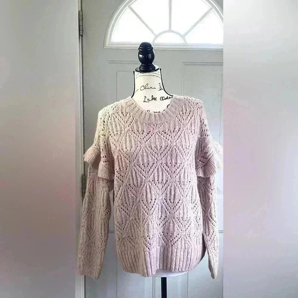 OLD NAVY LIGHT PEACH Ruffle-Trim Metallic Pointelle-Knit Sweater for Women Large - Picture 1 of 7